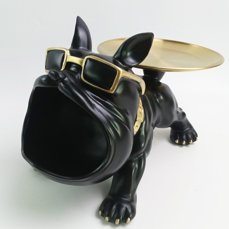 Bulldog met dienblad, zwart, 30 cm