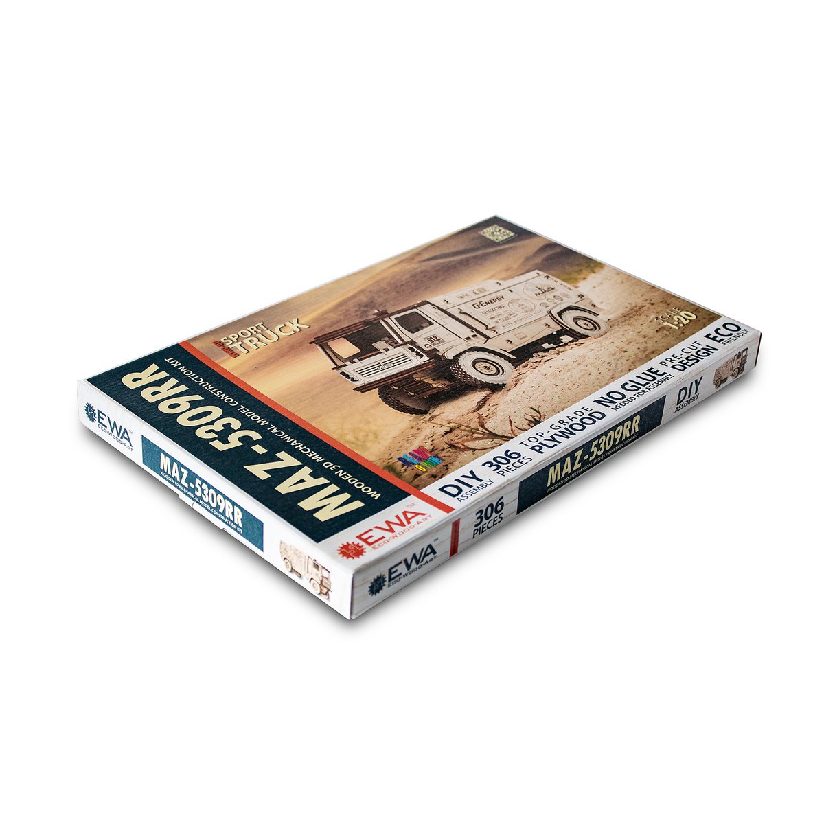 3D mechanische houten puzzel sport truck MAZ 5309RR 35,2 × 13 × 16,7 cm – 306 stukjes