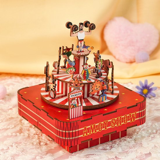 DIY 3D houten muziekdoos Circus Troupe, 14 x 14 x 16 cm