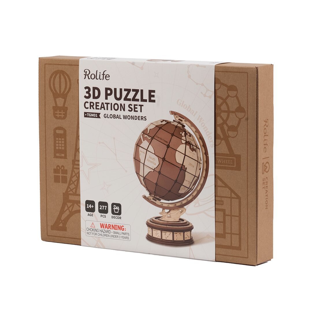 Houten 3D puzzel wereldbol, 23 cm