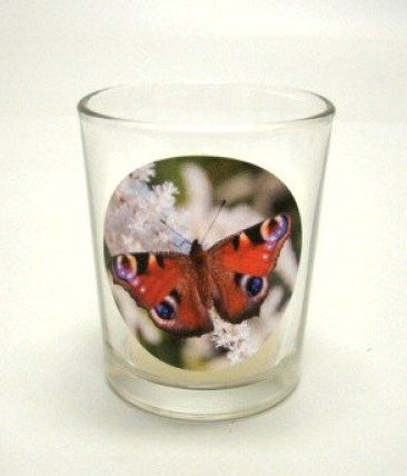 Rode vlinder sfeerlichtje met kaars, 6 cm