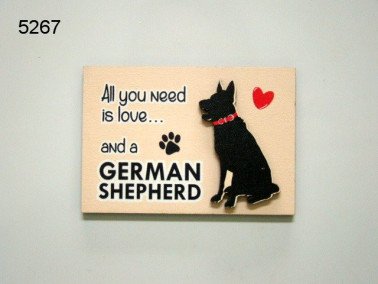 Duitse herder, all you need is love, houten magneet
