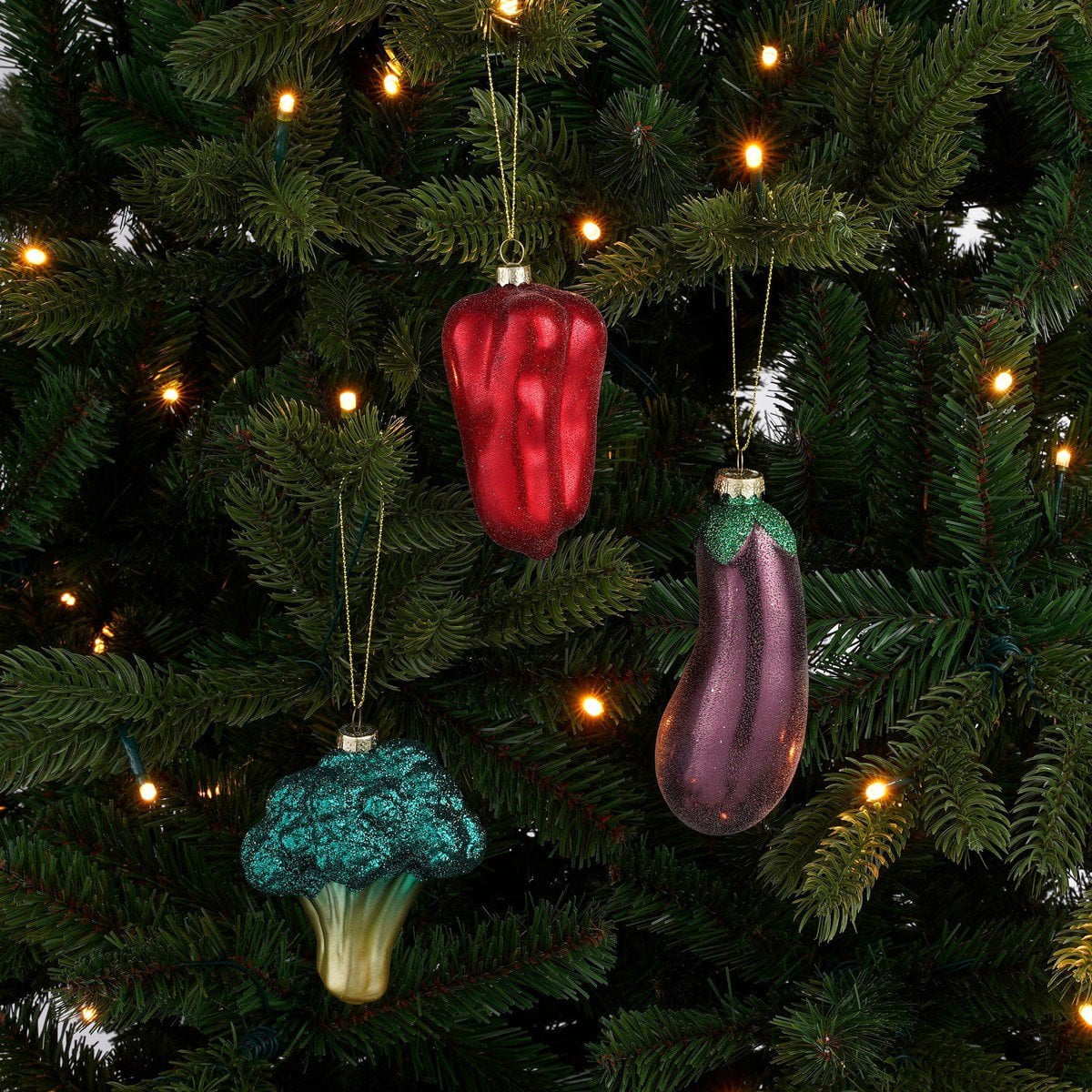 Aubergine kersthanger van glas, 13,5 cm