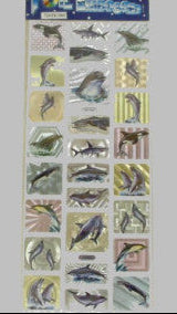 Zeedieren stickers – metallic haaien en dolfijnen