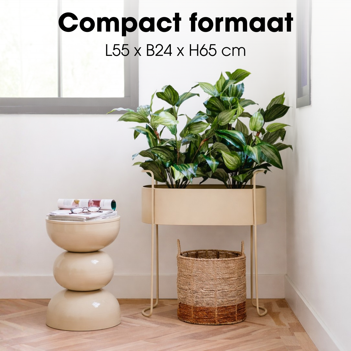 Moritz plantenbak op standaard, beige, 55 × 24 × 65 cm
