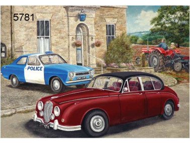 Jaguar & Ford Escort wenskaart, 14 x 20 cm