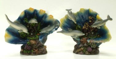 Zwemmende dolfijnen beeldje, 18 cm, koraalrif assorti