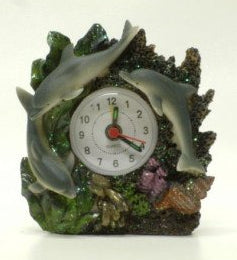 Dolfijnen klokje met koraal, 9 cm, maritiem design, assorti