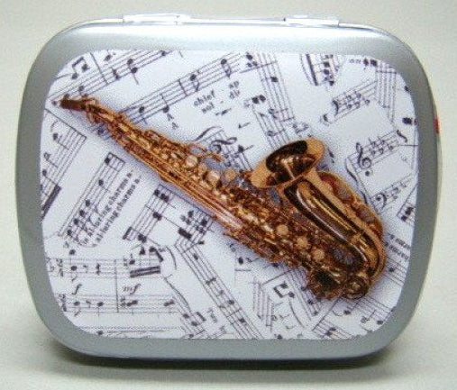 Saxofoon, blikje met pepermunt, 14 gram