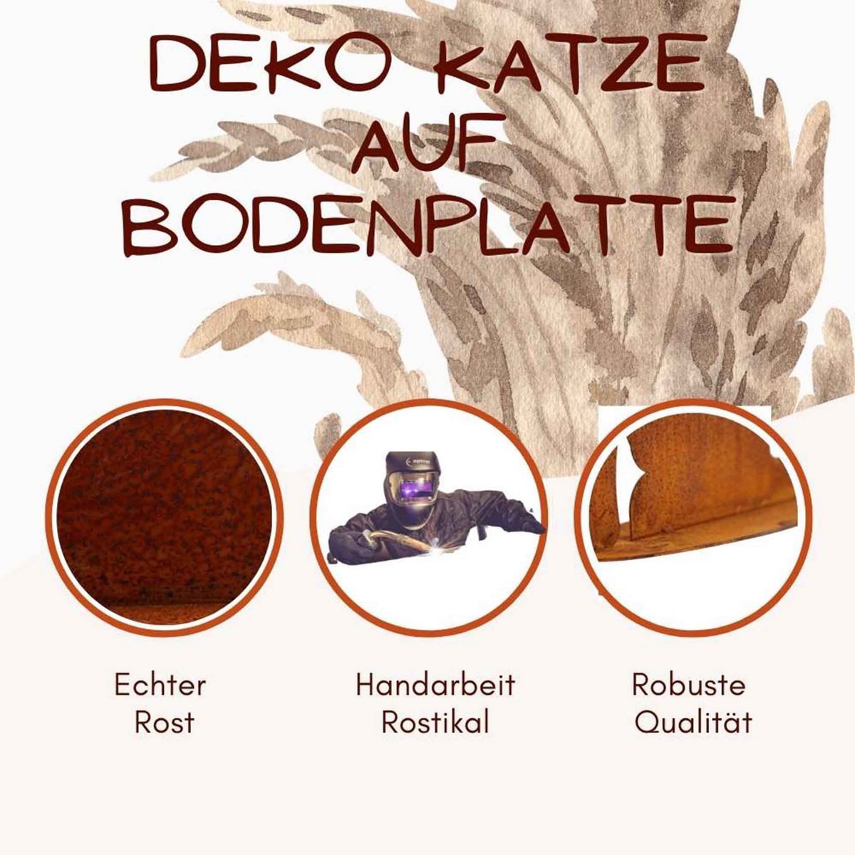 Kattenbeeldje van roestpatina op bodemplaat, 32 cm