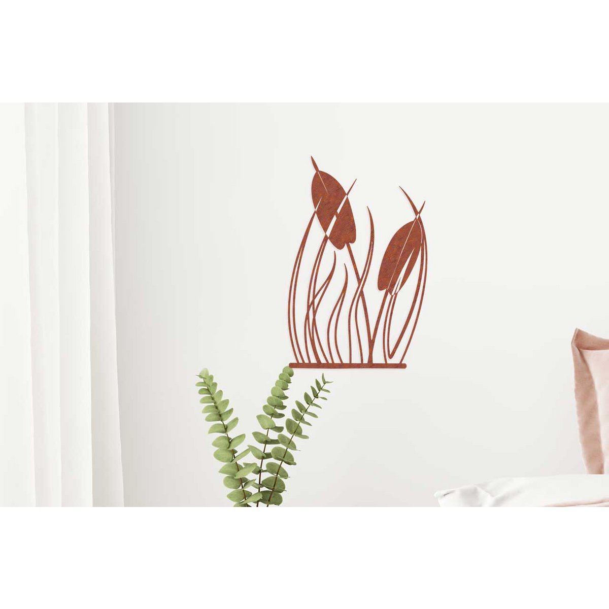 Art Bizniz metalen wanddecoratie pampasgras roeststaal