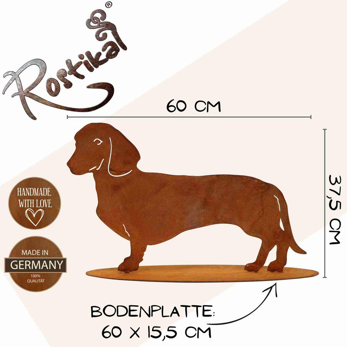Roestmetalen teckel Waldi, 2 maten