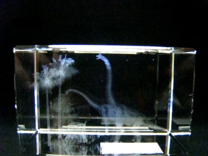 Brontosaurus glasgravure 3D, 8 x 5 cm