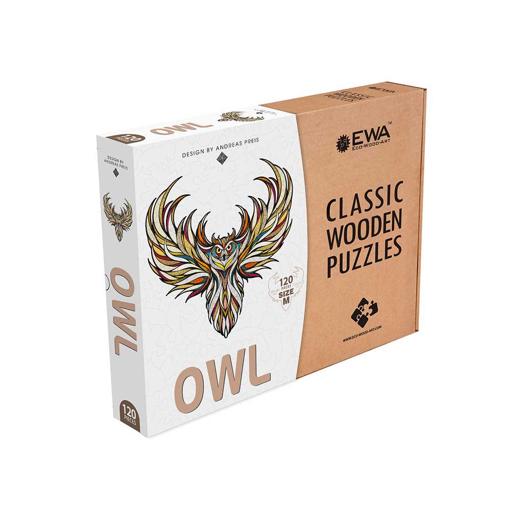 Houten legpuzzel vliegende uil 120 stukjes, 29,7 x 28,5 cm