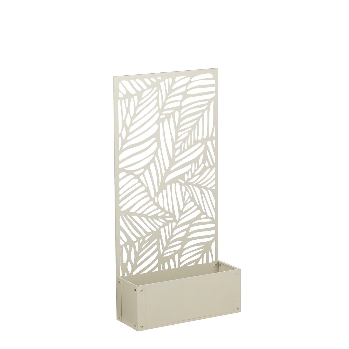 Sapri, offwhite plantenbak met bladmotief, 57,5 x 21 x 118 cm