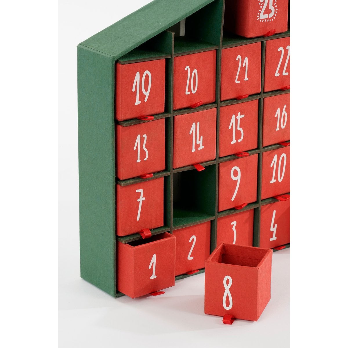 Adventskalender rood met 25 vakjes, zonder inhoud