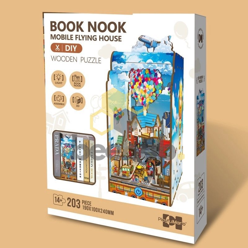 3D houten book nook Mobile Flying House, 19 x 10 x 24 cm
