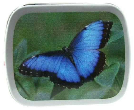 Vlinder blauw, blikje met pepermunt, 14 gram