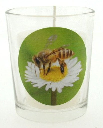 Bij en margriet sfeerlichtje met kaars, 6 cm