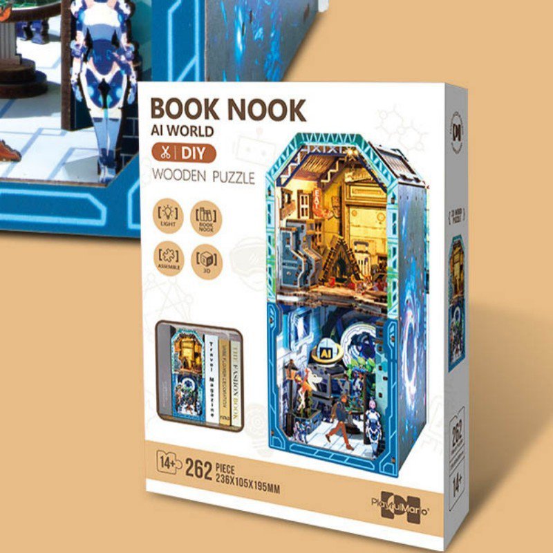 3D houten book nook AI World, 23,6 x 10,5 x 19,5 cm