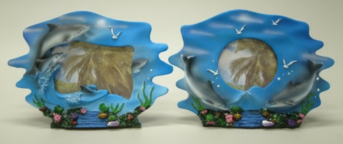 Dolfijn fotolijstje met zee en dolfijnen, maritiem design, 18 cm assorti