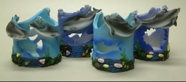 Dolfijn waxinelichthouder, 10 cm, maritiem design, assorti