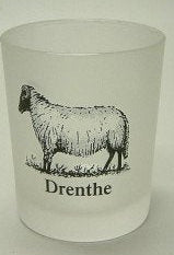 Drenthe limonadeglas met heideschaap, mat glas