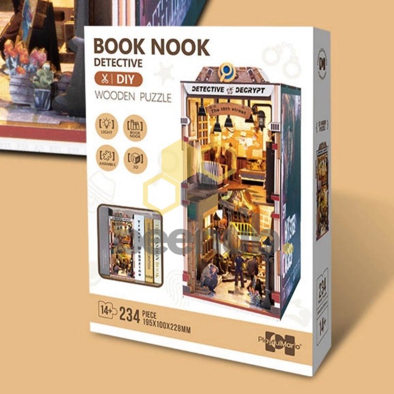 3D houten book nook Detective Decrypt, 19,5 x 10 x 22,8 cm
