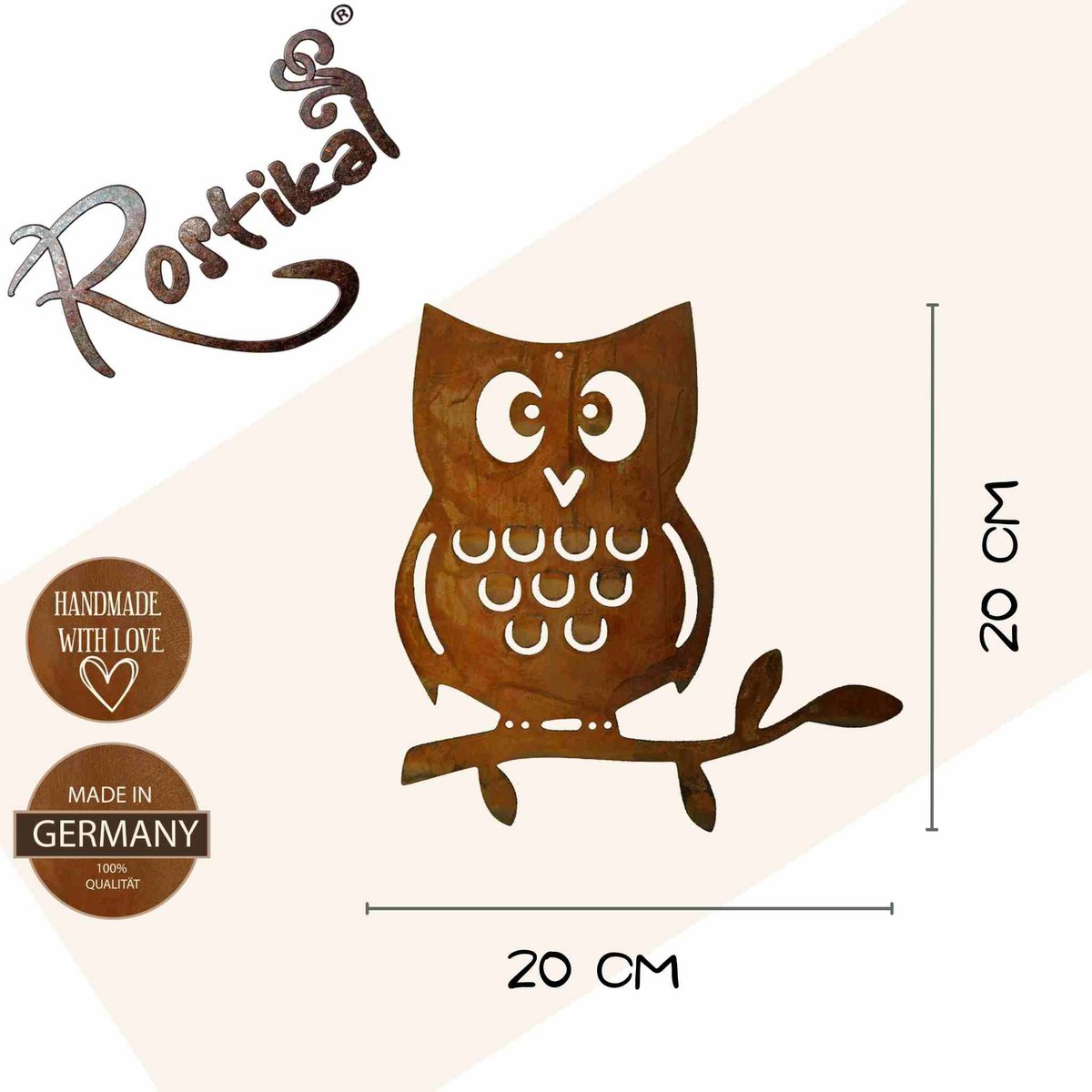Paulinchen decoratieve uil met roestpatina, 15 of 20 cm