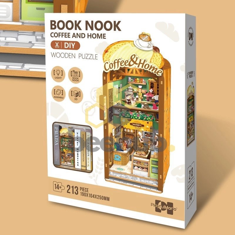 3D houten book nook coffee and home, 19 x 10,4 x 25 cm