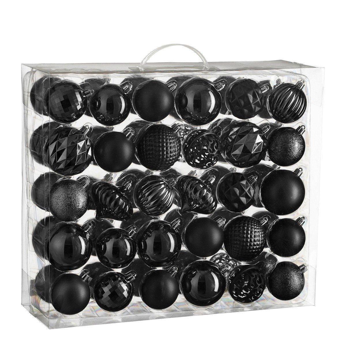 Zwarte kerstballen set, onbreekbaar, 60 stuks Ø 7 cm