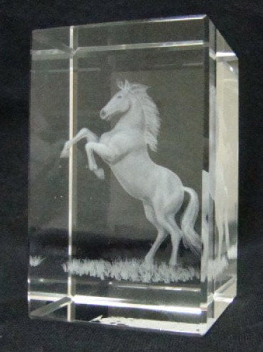 Steigerend paard glasgravure 3D, 8 x 5 cm