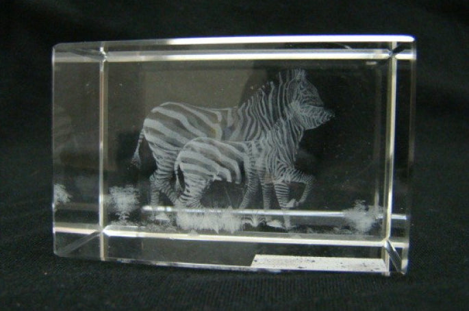 Zebra glasgravure 3D, 8 x 5 cm
