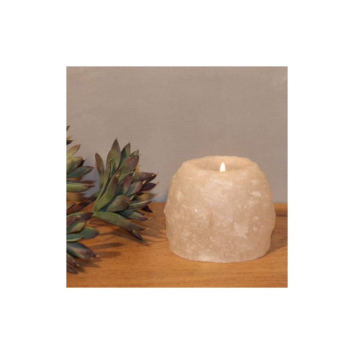 Himalaya Zout Theelichthouder Rock – Wit (± 400 g)