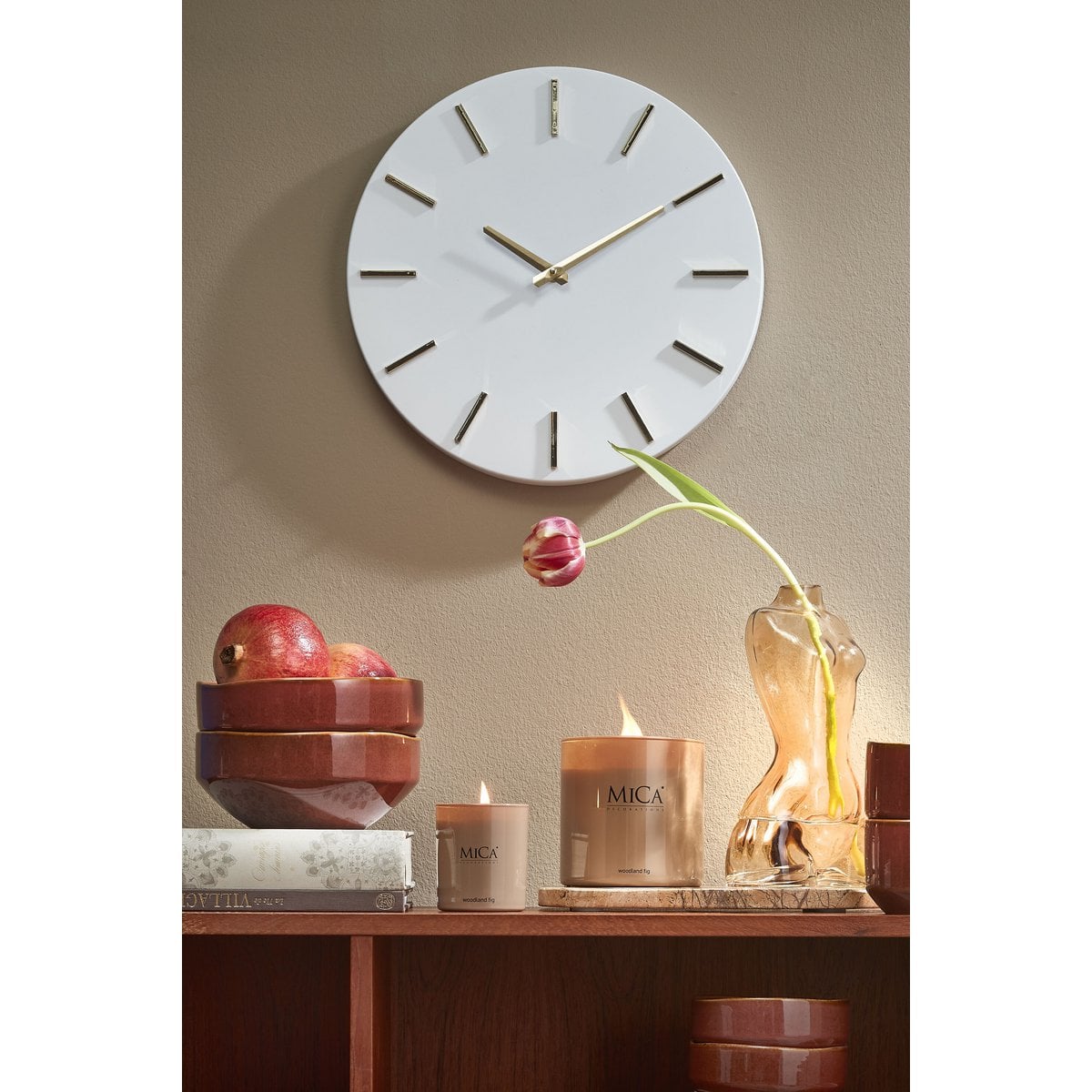Mica Decorations Brixen Wandklok Wit met Gouden Wijzers Ø35,5 cm Aluminium