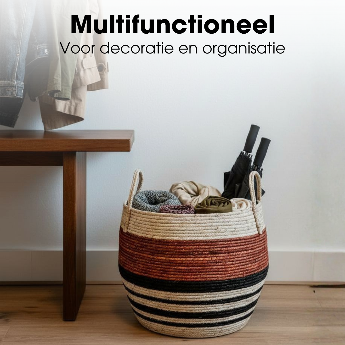 Opbergmanden, set van 2 stuks, bruin met zwart