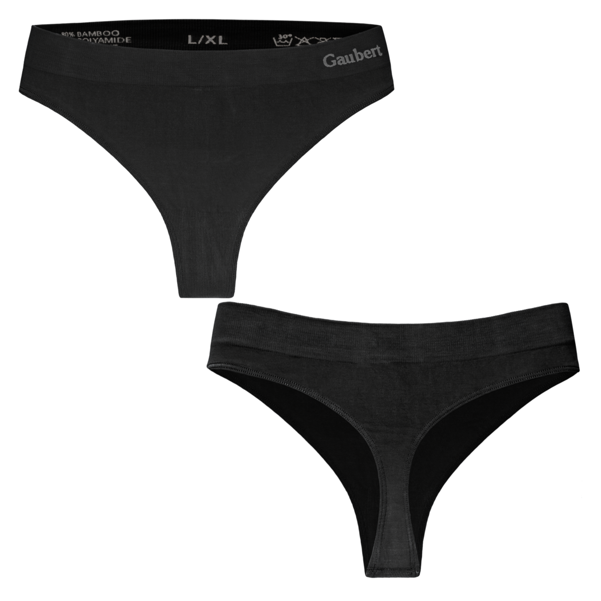 Bamboe string slips, zwart, 2 stuks