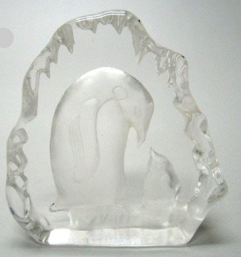Pinguïns glasblok decoratie, 9 x 9 cm