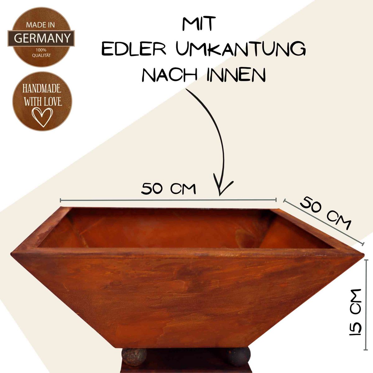 Patina plantenzuil met barstmotief en bloembak naar keuze