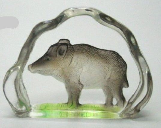 Wild zwijn glasblokje, 9 x 7 cm