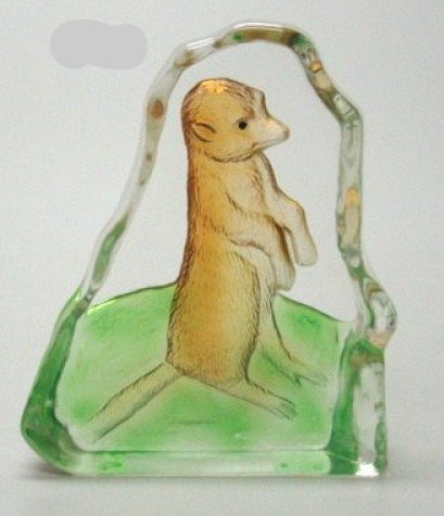 Stokstaartje glasblokje decoratie, 9 x 7 cm