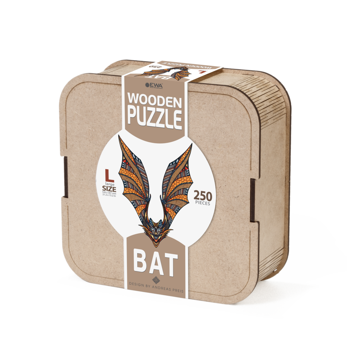 Houten legpuzzel vleermuis L, 250 stukjes, 54 x 38.7 cm