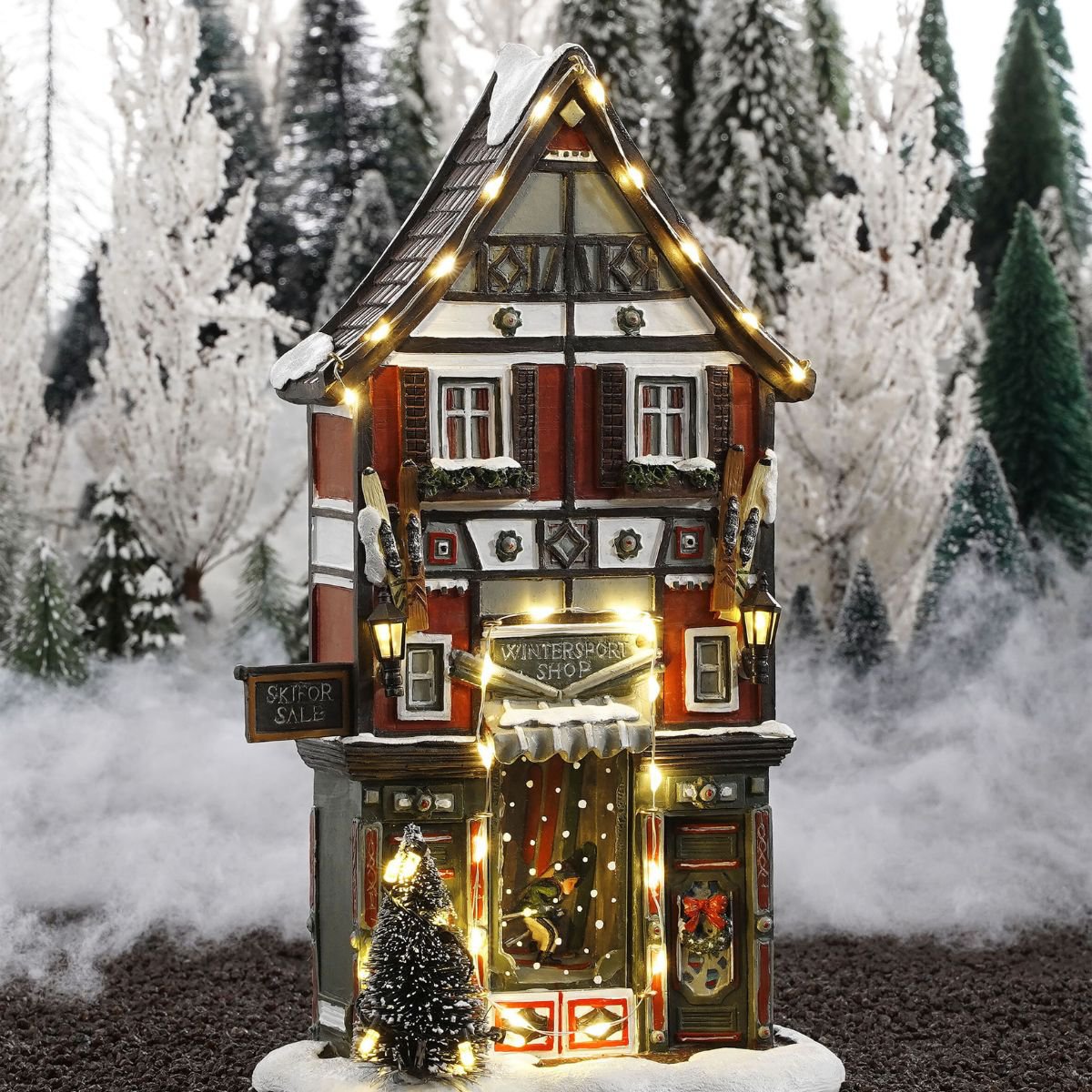 Kerstdorp wintersportwinkel met verlichting, 17,5 × 8 × 28 cm