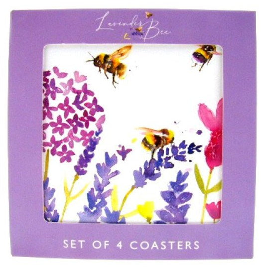 Lavendel met bijen onderzetters, 4 stuks