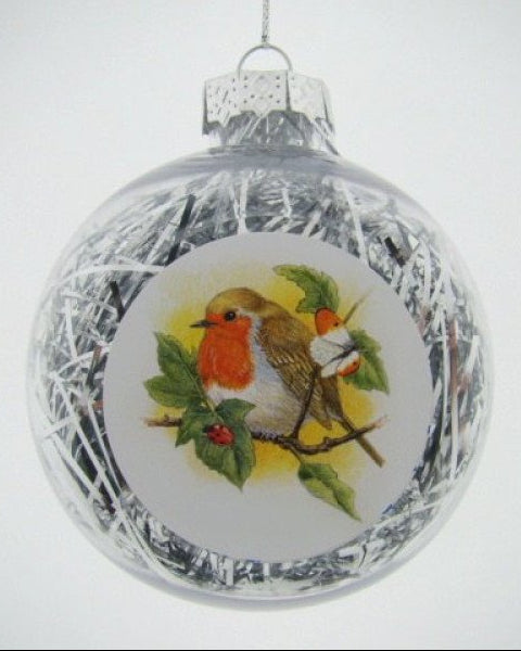 Roodborst kerstbal, 8 cm
