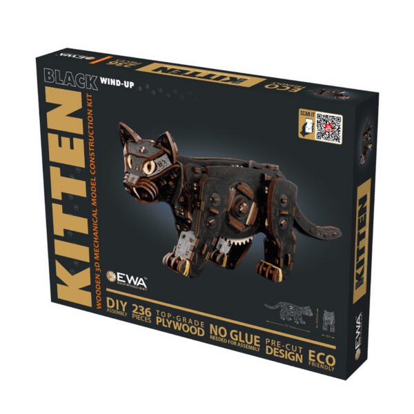 Mechanische 3D puzzel zwarte kat, 236 onderdelen, 35,1 x 8,4 x 14,5 cm