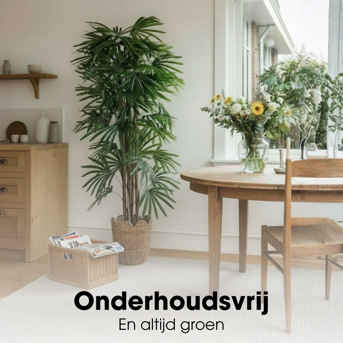 Raphispalm kunstplant met pot, groen, 150 cm