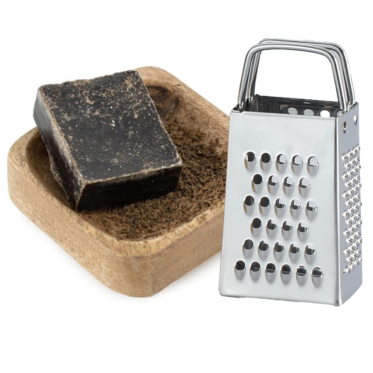 Amberblokjes geschenkset met mangohouten schaaltje en rasp
