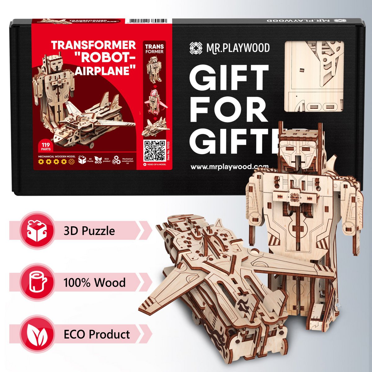 Mr Playwood Transformer robot vliegtuig 3D houten puzzel