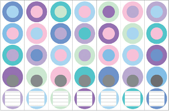 Ordneretiketten breed, 7 stuks pastel cirkels